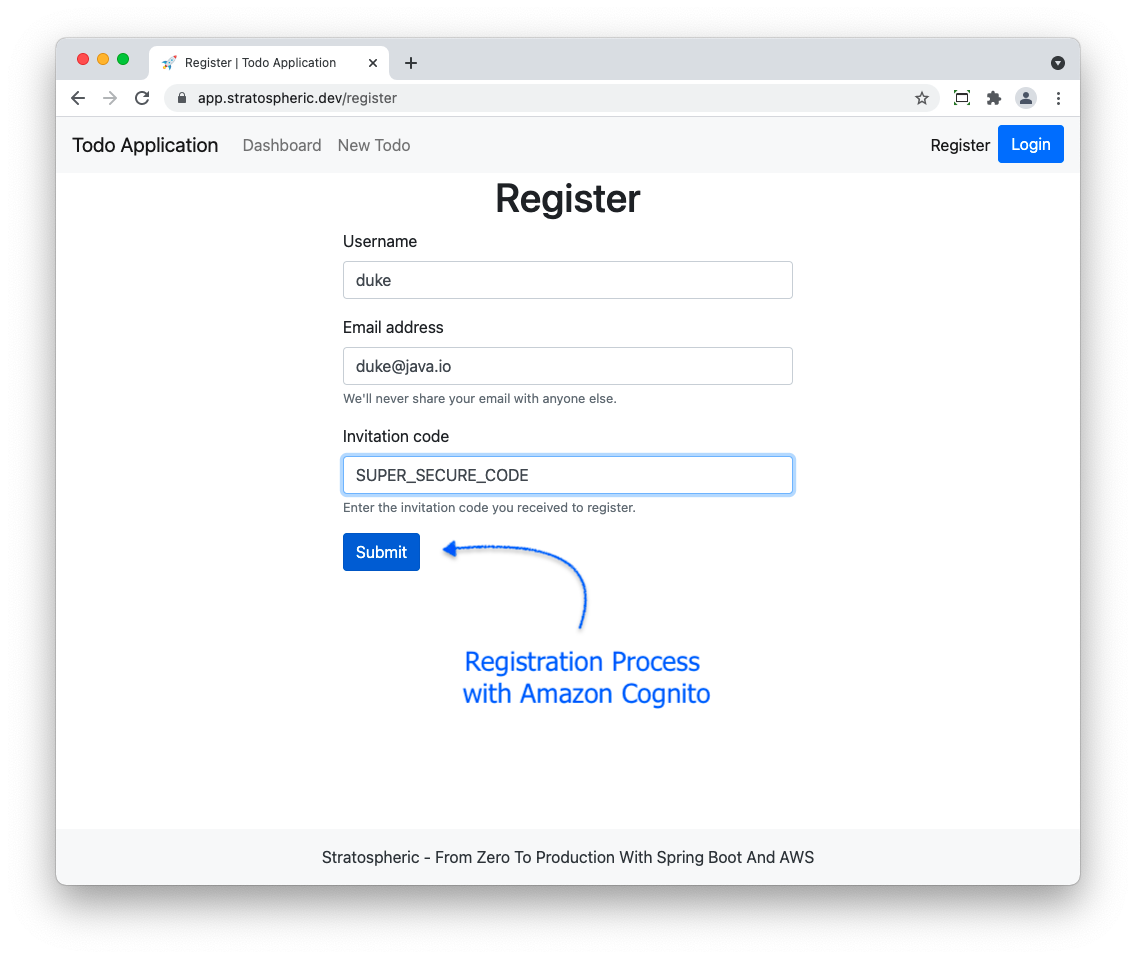 Registration Page using Amazon Cognito